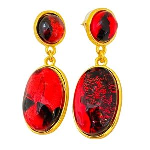 NEW vintage style glass gold plated statement designer earrings